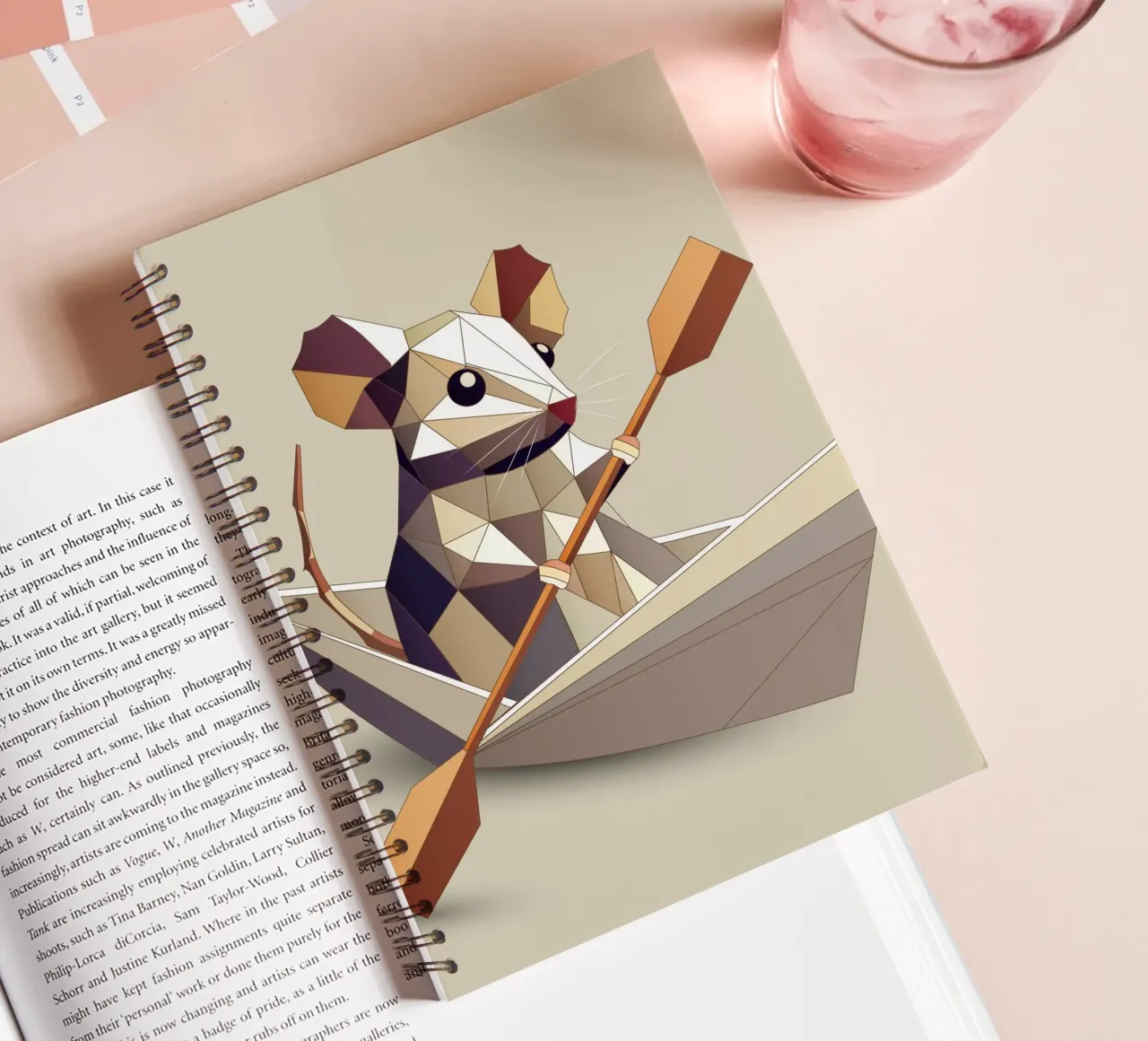 Adventurous mouse in a paper ship - polygon style spiral notebook by namosh
