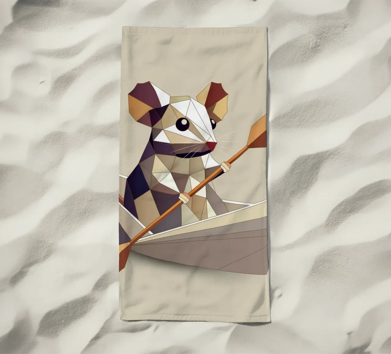 Adventurous mouse in a paper ship - polygon style beach towel by namosh