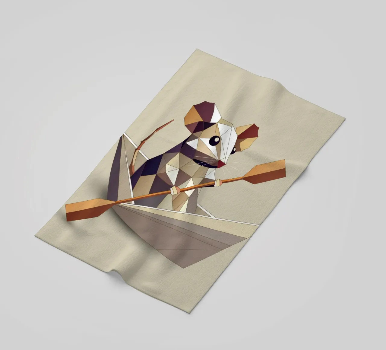 Adventurous mouse in a paper ship - polygon style beach towel by namosh
