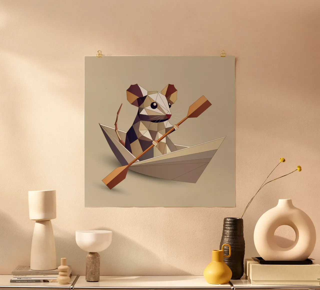 Adventurous mouse in a paper ship - polygon style hahnemühle by namosh