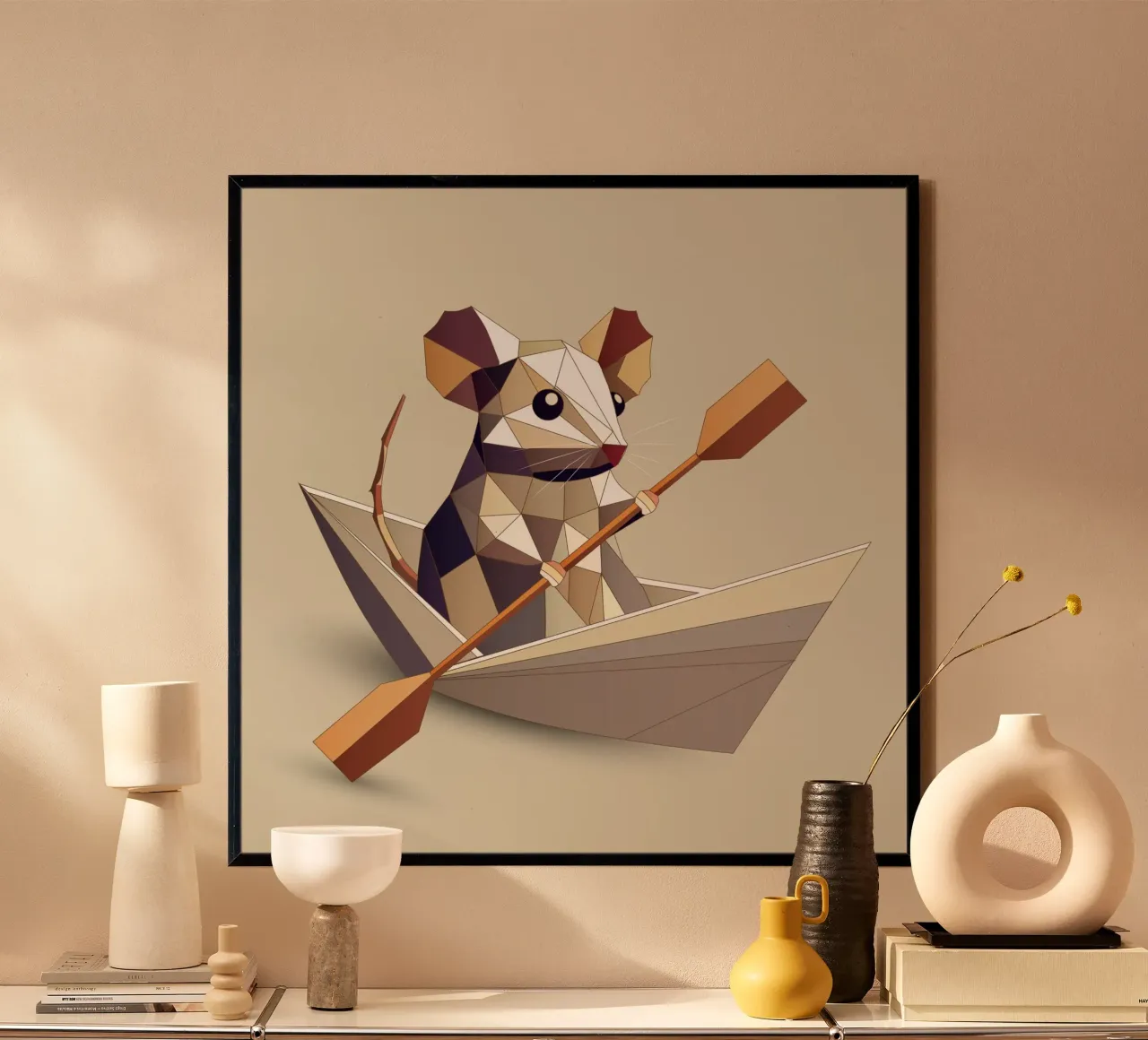 Adventurous mouse in a paper ship - polygon style hahnemühle by namosh