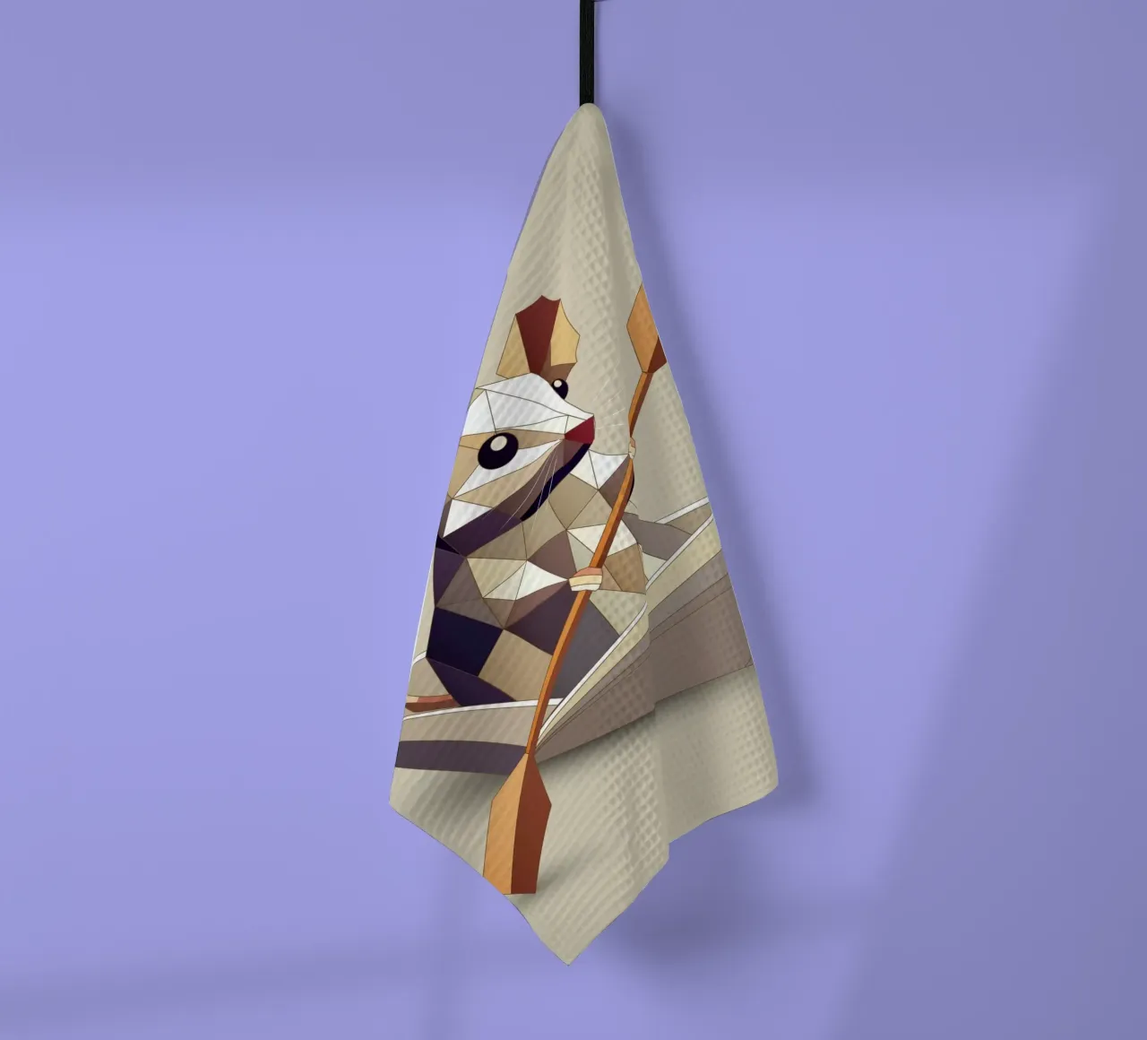Adventurous mouse in a paper ship - polygon style tea towel by namosh
