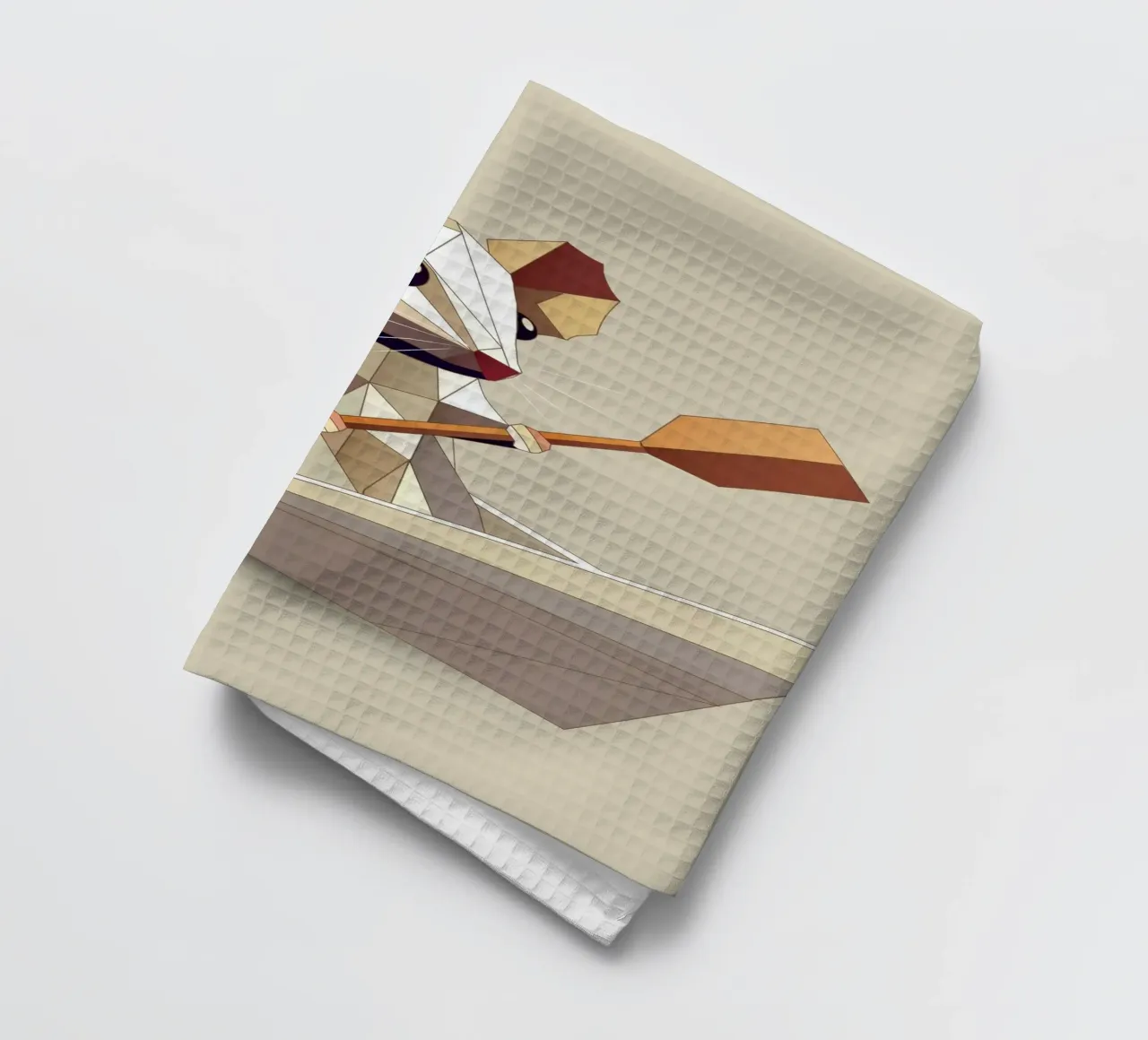 Adventurous mouse in a paper ship - polygon style tea towel by namosh