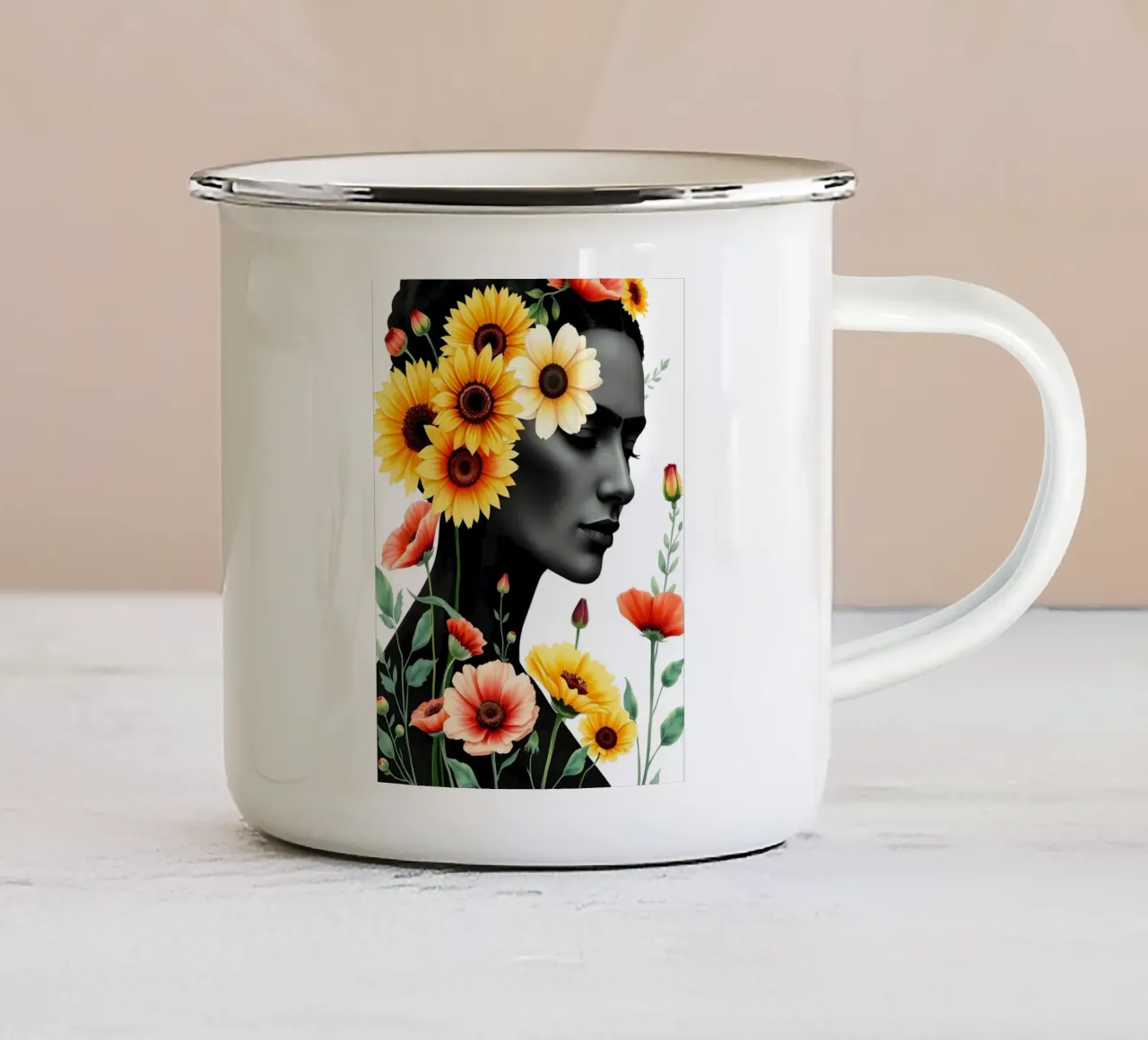 RITRATTO FLOREALE DI FRIDA KAHLO tazza in smalto da ARTOMATIC