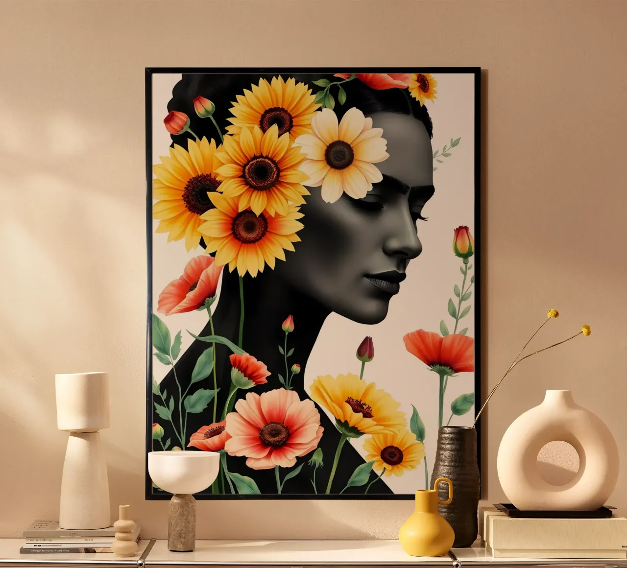 RITRATTO FLOREALE DI FRIDA KAHLO poster con telaio in plastica da ARTOMATIC