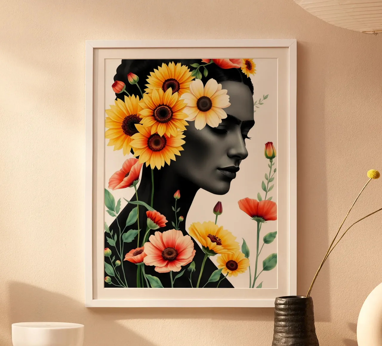 RITRATTO FLOREALE DI FRIDA KAHLO poster con telaio in plastica da ARTOMATIC