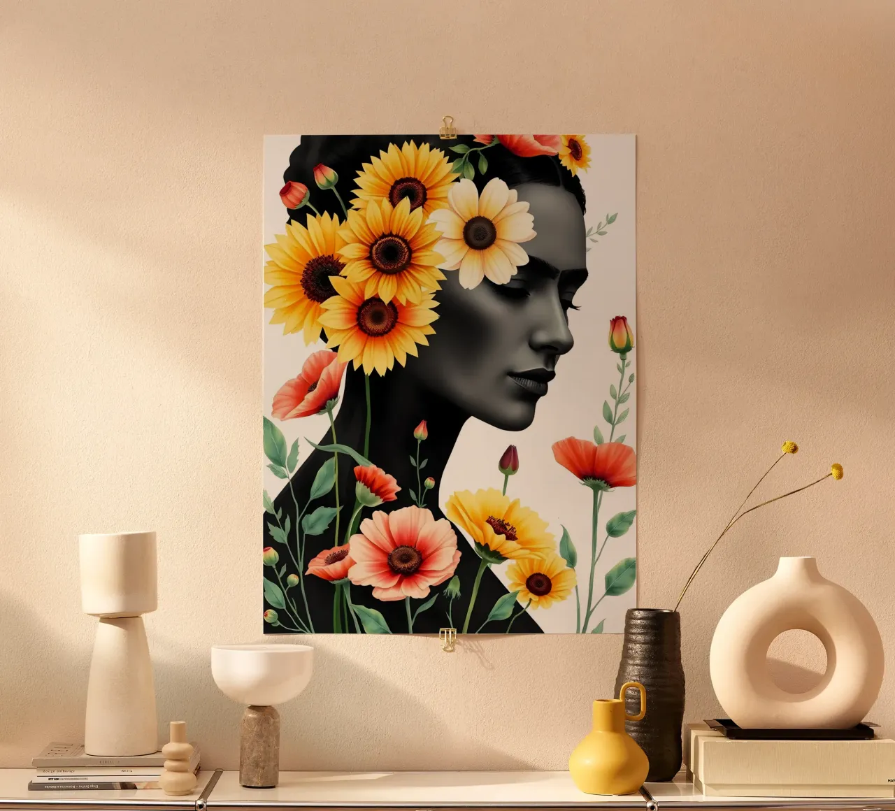 RITRATTO FLOREALE DI FRIDA KAHLO poster con telaio in plastica da ARTOMATIC
