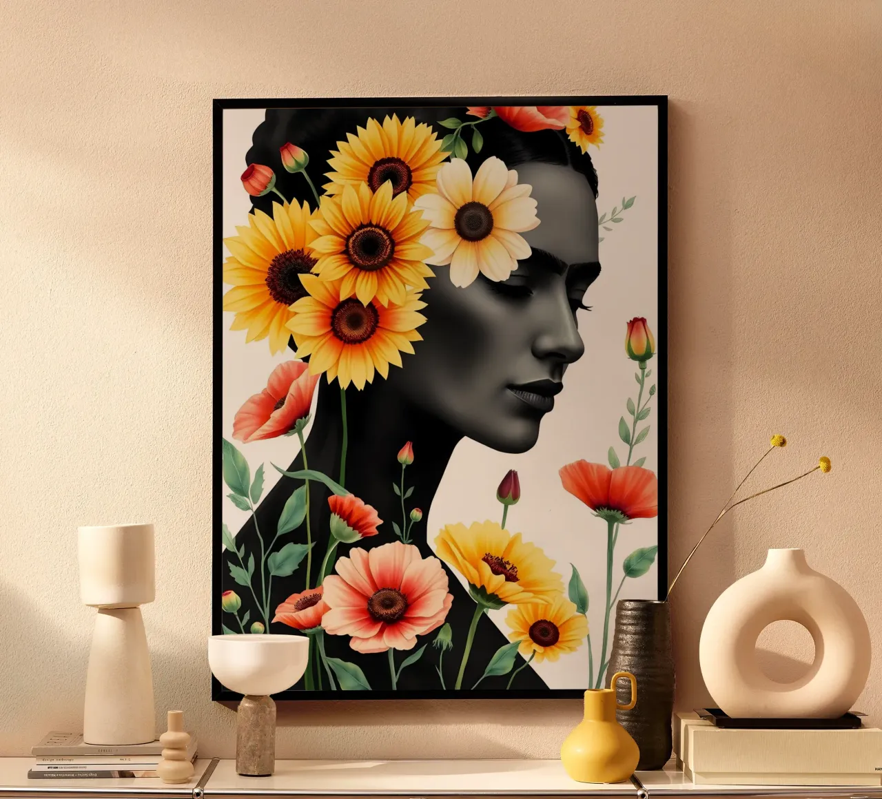 RITRATTO FLOREALE DI FRIDA KAHLO poster con telaio in plastica da ARTOMATIC