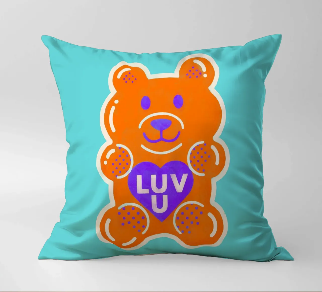 Orsacchiotto arancione neon con cuore d'amore cuscino da showmemars