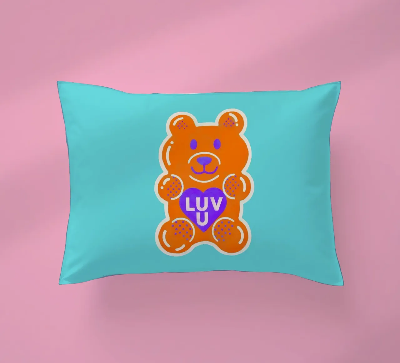 Orsacchiotto arancione neon con cuore d'amore cuscino da showmemars