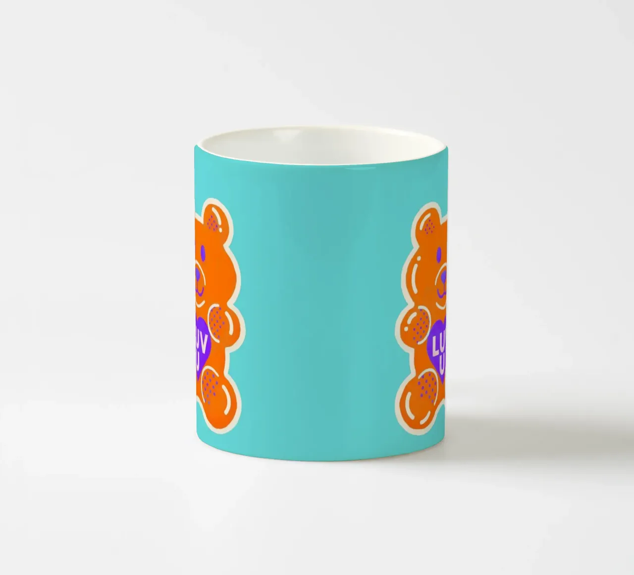 Orsacchiotto arancione neon con cuore d'amore tazza in ceramica da showmemars
