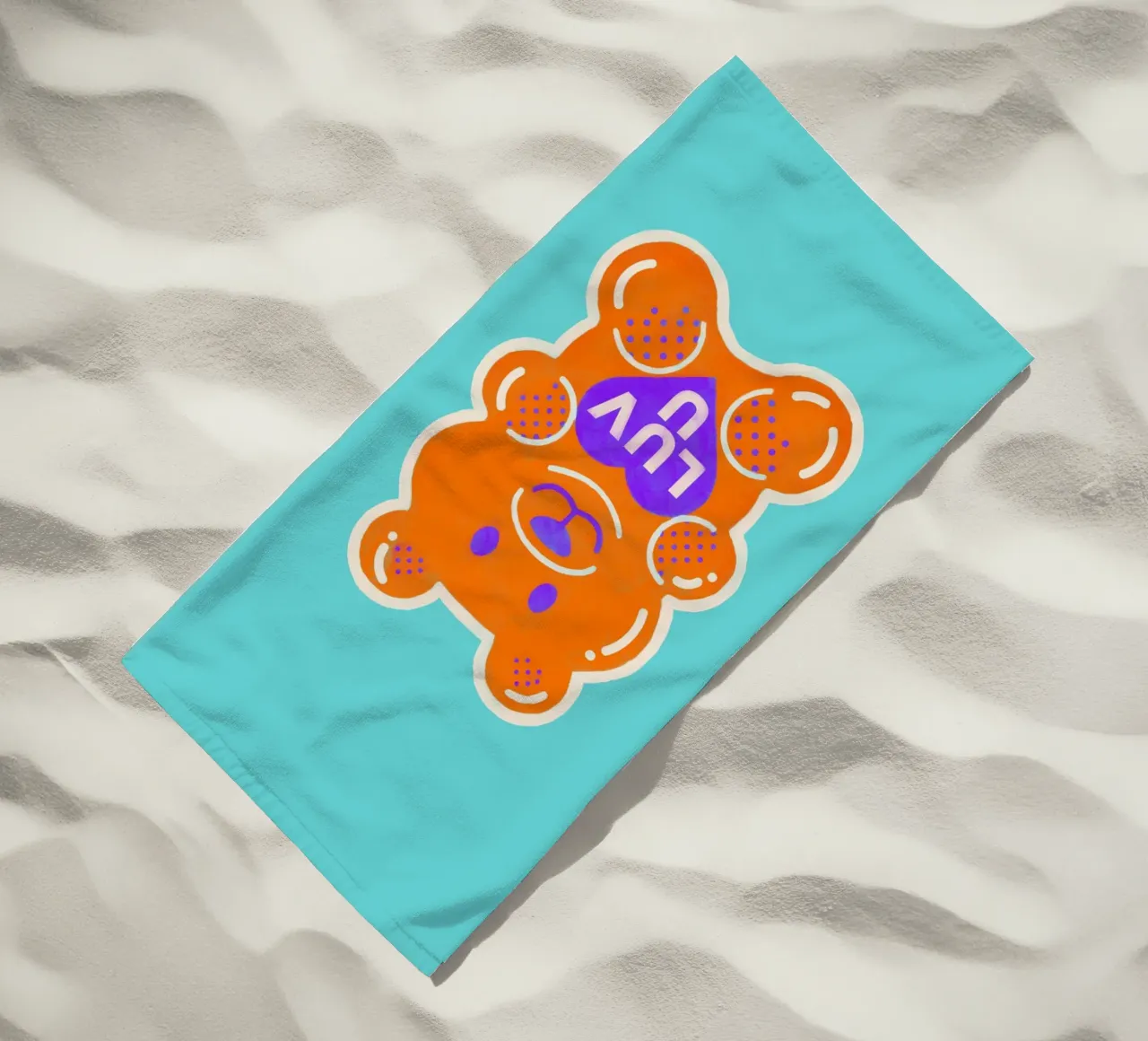 Orsacchiotto arancione neon con cuore d'amore telo mare da showmemars