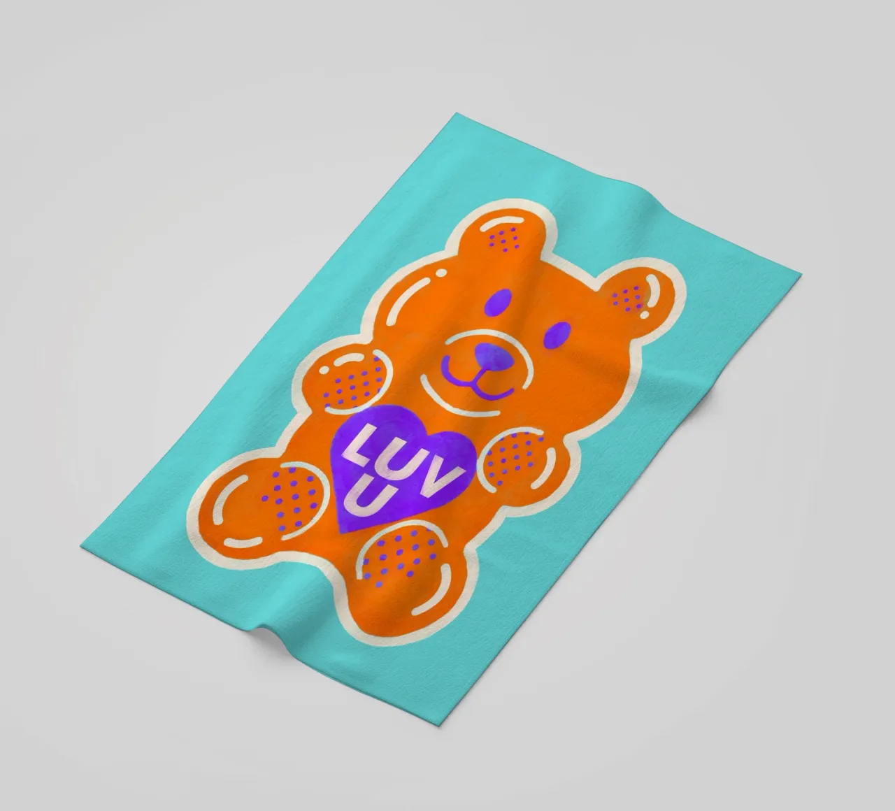 Orsacchiotto arancione neon con cuore d'amore telo mare da showmemars