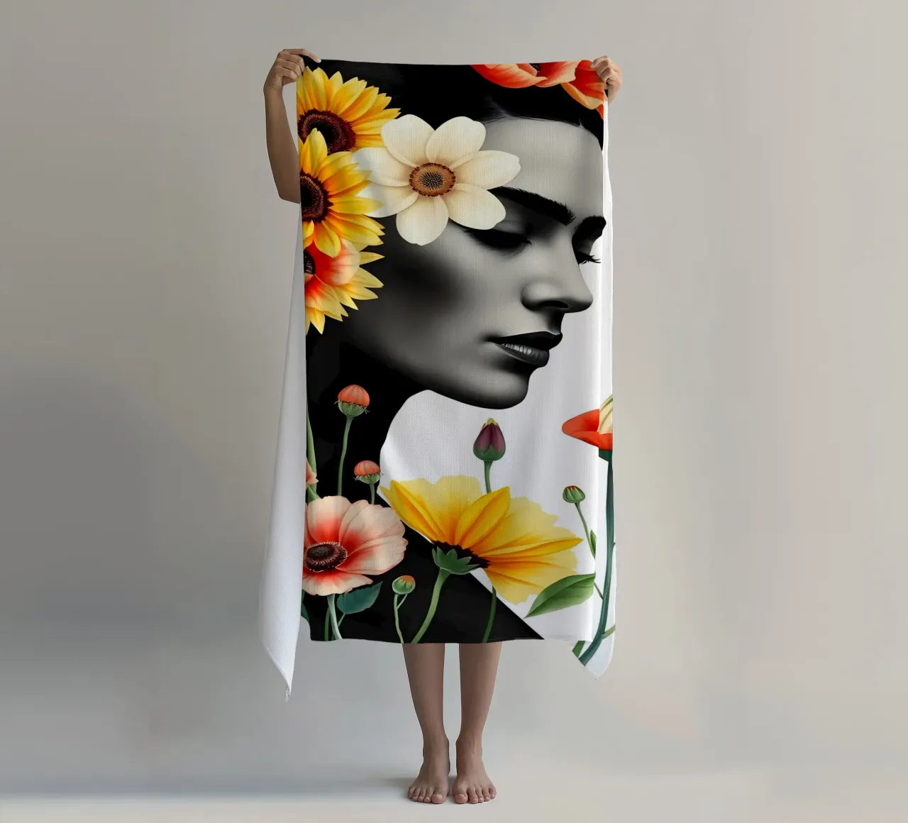 FRIDA KAHLO BOTANICAL GARDEN beach towel by ARTOMATIC