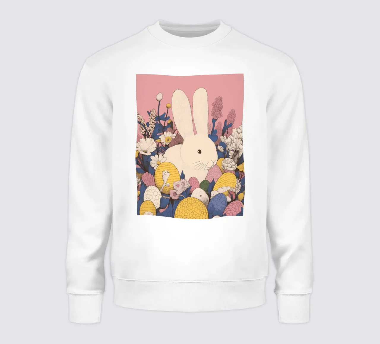 Schattig wit paashaasje met lentebloemen & paaseitjes sweatshirt van Kaji