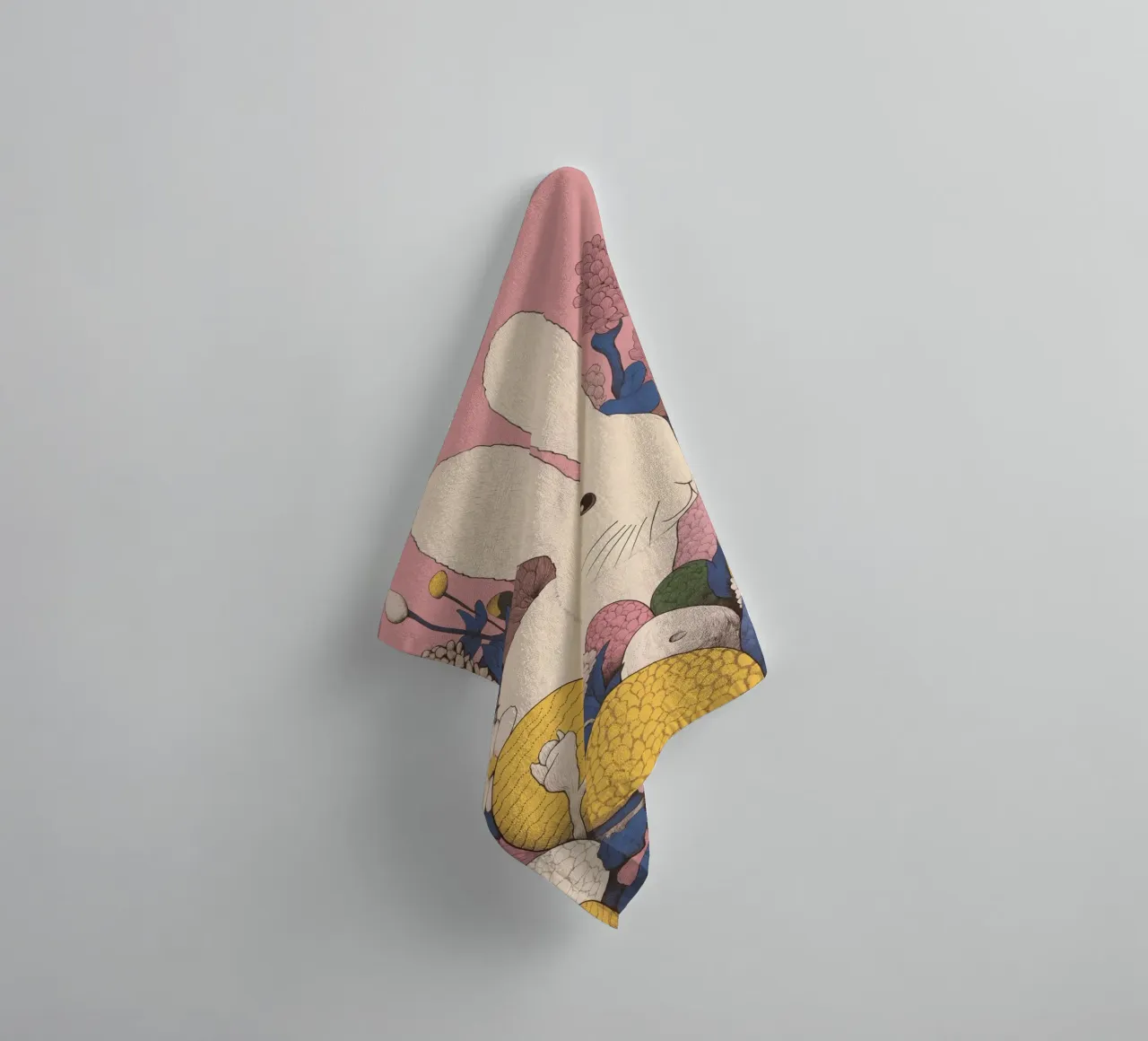 Cute White Easter Bunny in Spring Flower Bloom & Easter Eggs towel by Kaji