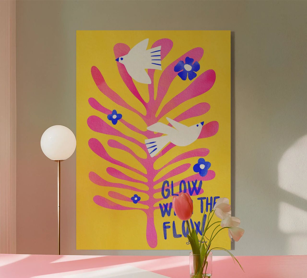 Uccelli - Rosa Glow with the Flow plexiglass da Pictufy Sun & Spirit