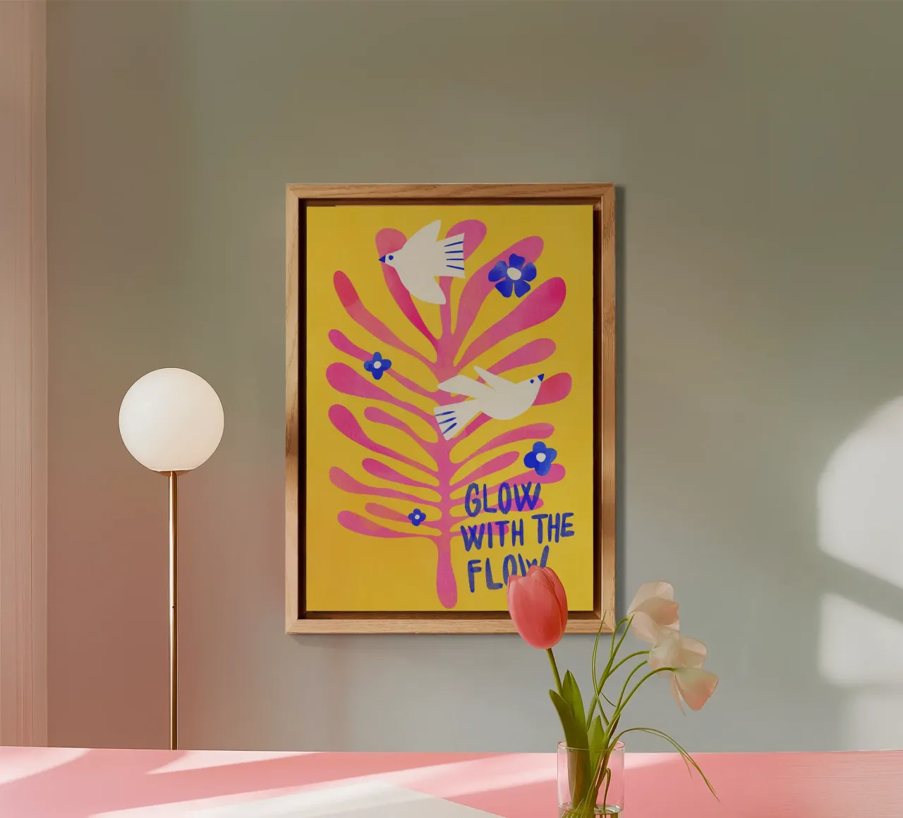 Uccelli - Rosa Glow with the Flow pannello forex da Pictufy Sun & Spirit
