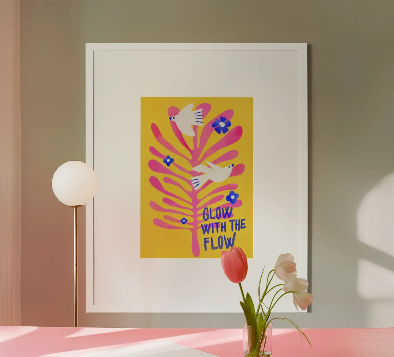 Vögel - Glow with the Flow rosa Poster von Pictufy Sun & Spirit