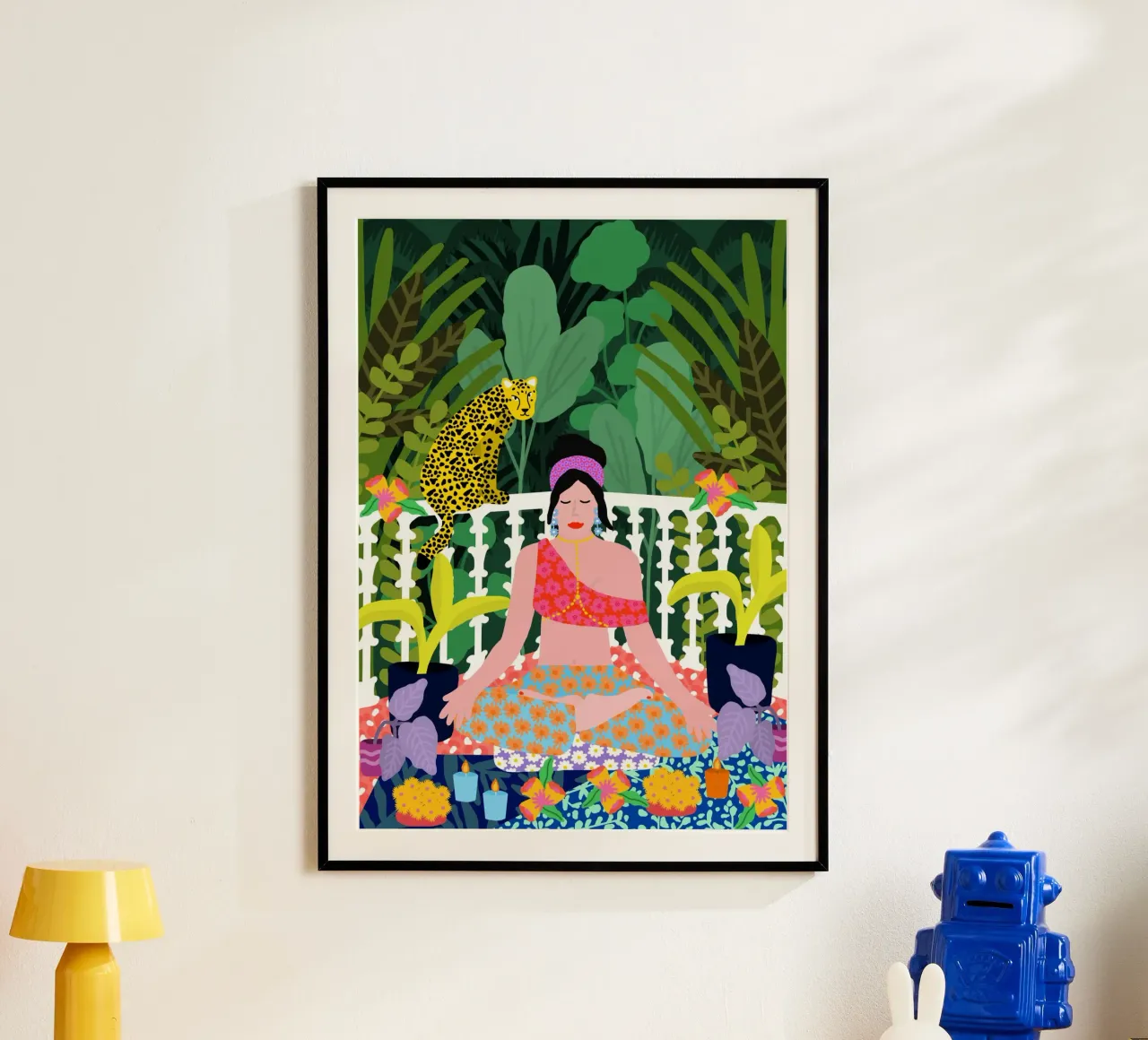 Donna in posizione di loto poster con telaio in plastica da Pictufy Sun & Spirit