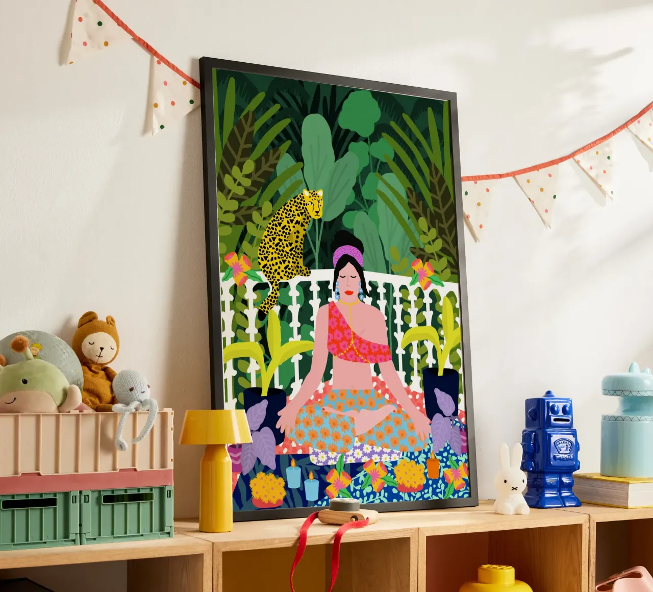 Donna in posizione di loto poster con telaio in plastica da Pictufy Sun & Spirit
