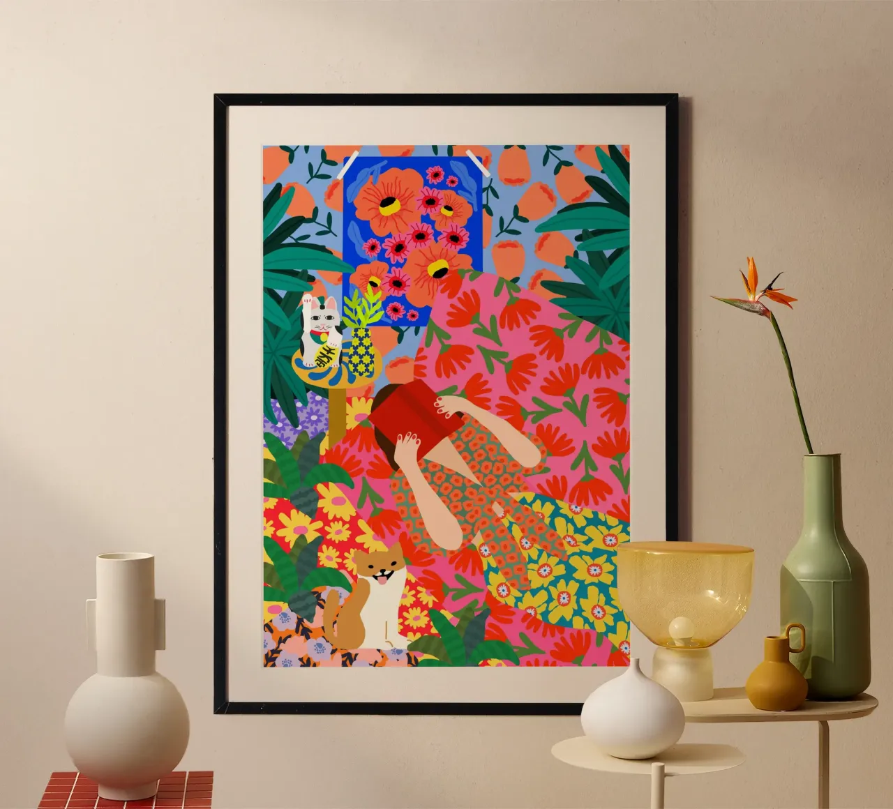 Fuga a motivi poster con telaio in plastica da Pictufy Sun & Spirit