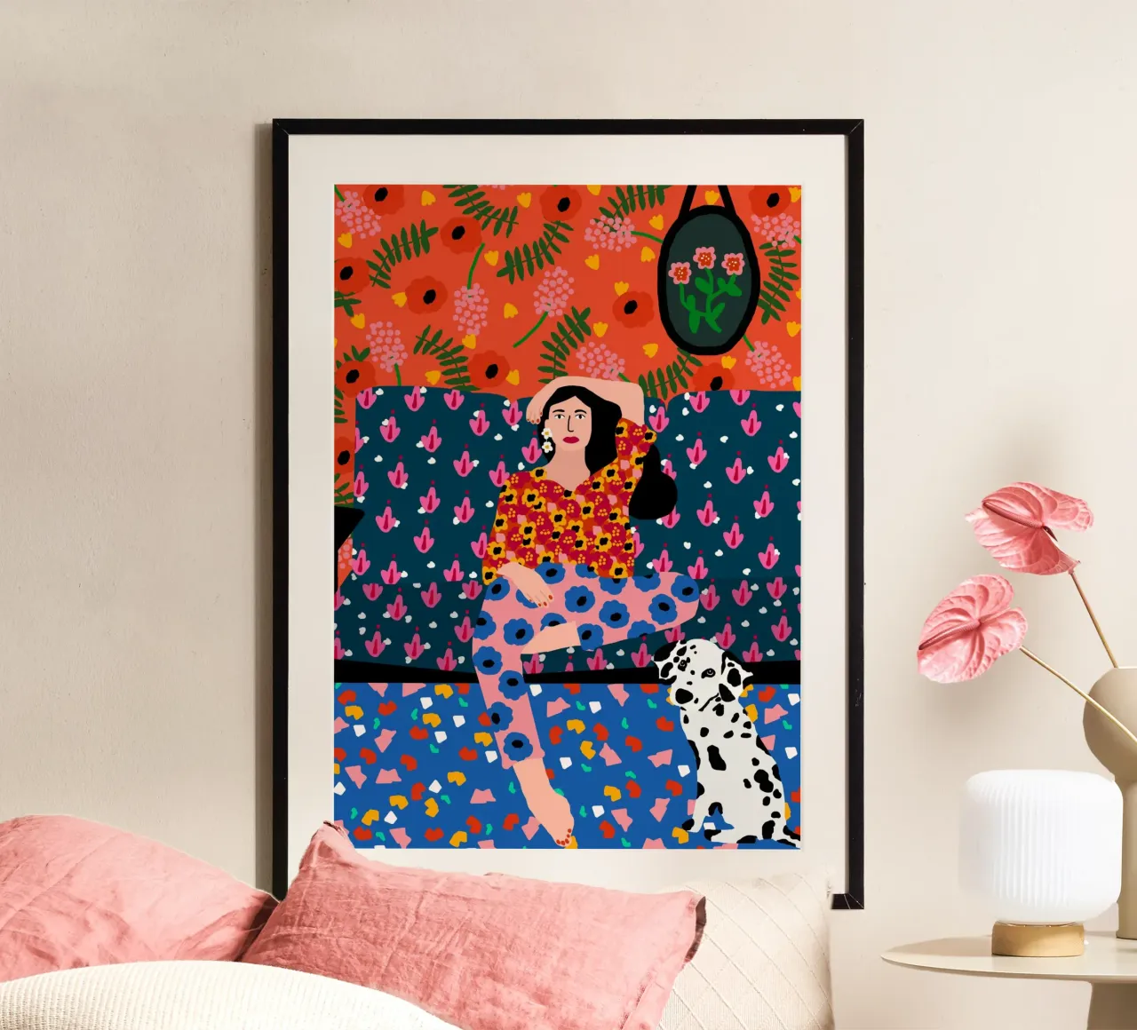 La ragazza del divano poster con telaio in alluminio da Pictufy Sun & Spirit