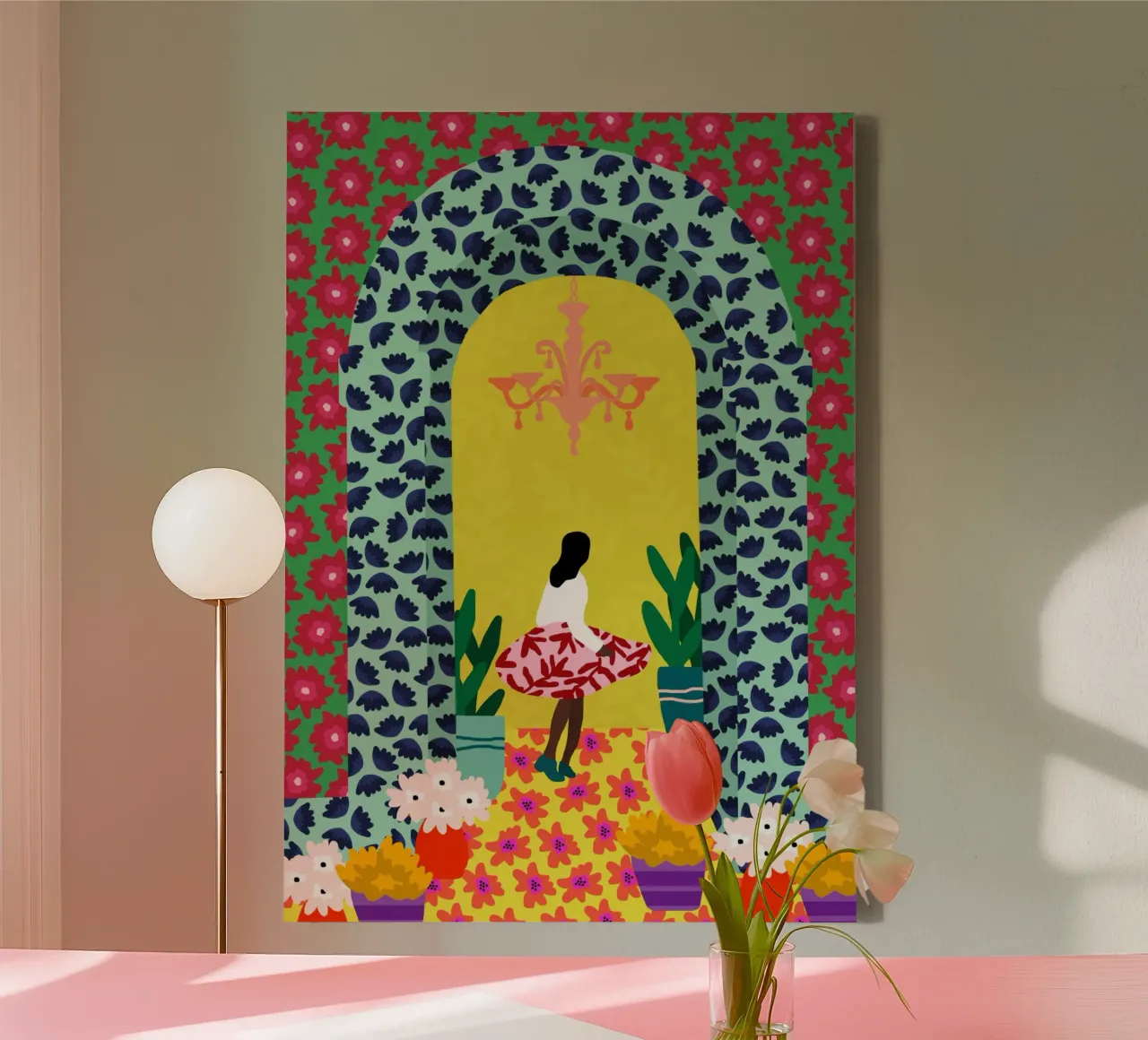 Bloemen Portaal Meisje canvas met Baklijst van Pictufy Sun & Spirit