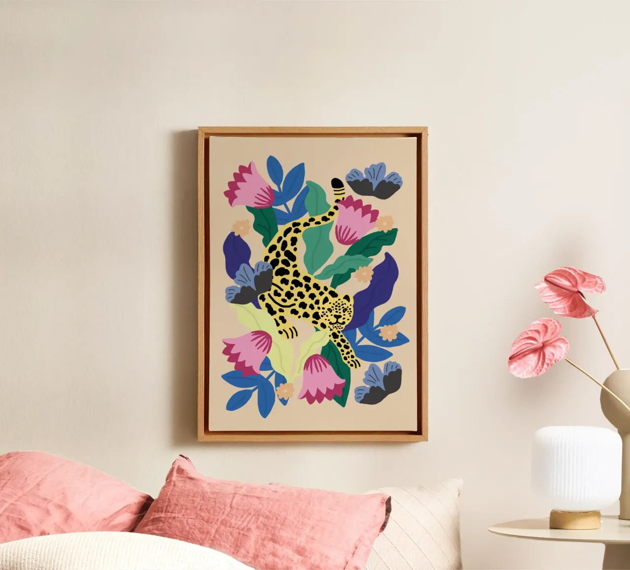 Leopardo floreale tela con Cornice a cassetta da Pictufy Sun & Spirit