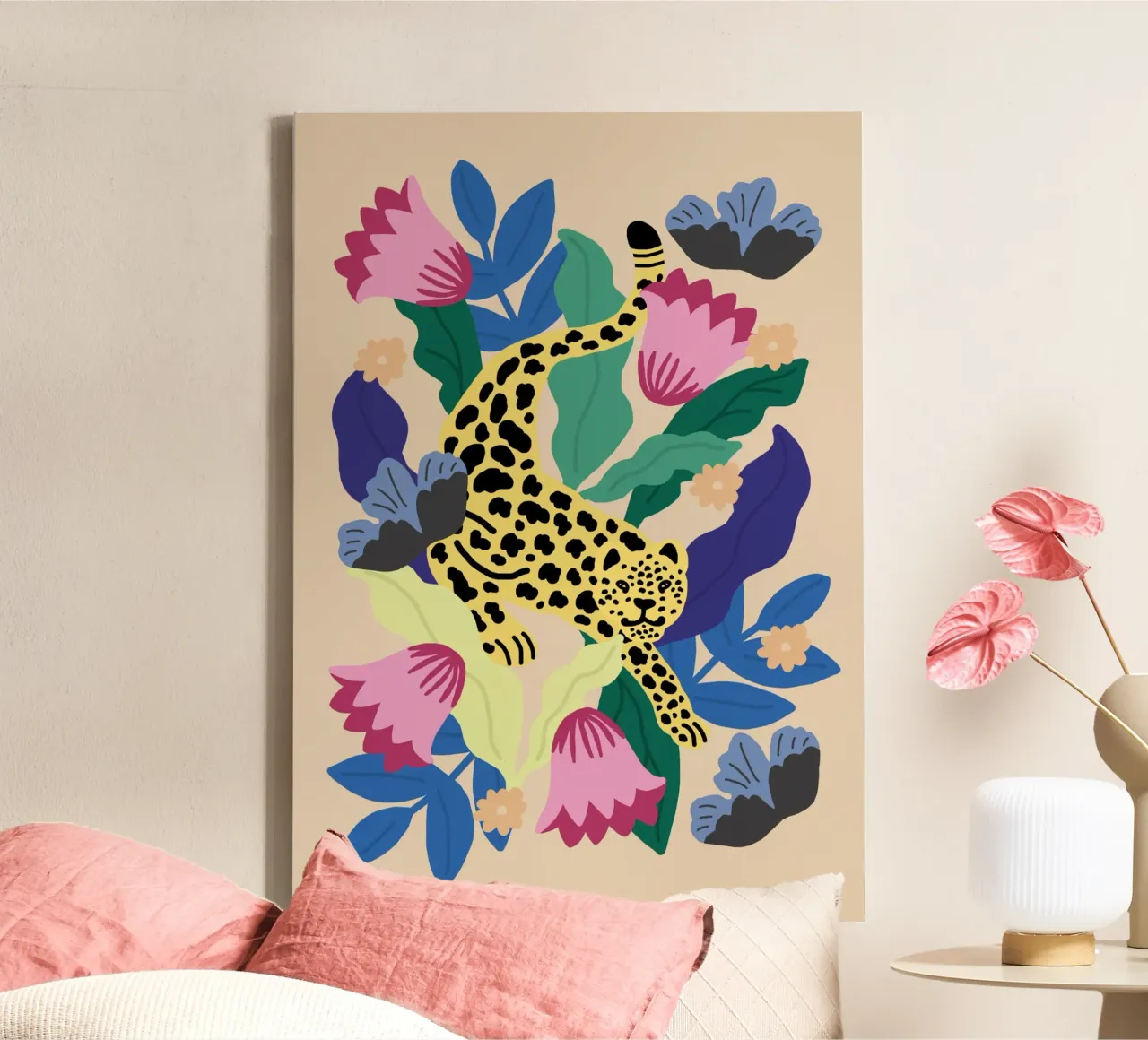 Leopardo floreale tela con Cornice a cassetta da Pictufy Sun & Spirit