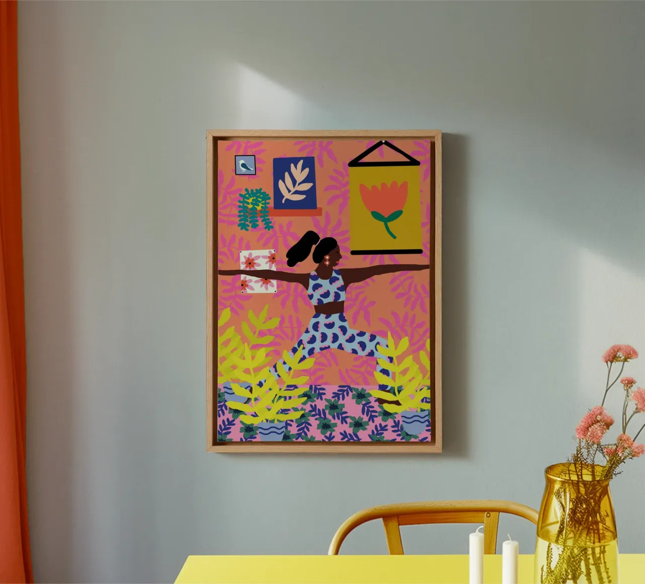 Floral Warrior Yoga Pose canvas with Floater frame by Pictufy Sun & Spirit