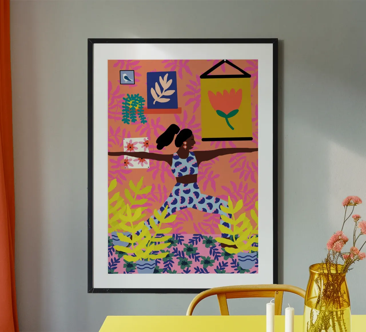 Posizione del guerriero floreale poster con telaio in plastica da Pictufy Sun & Spirit