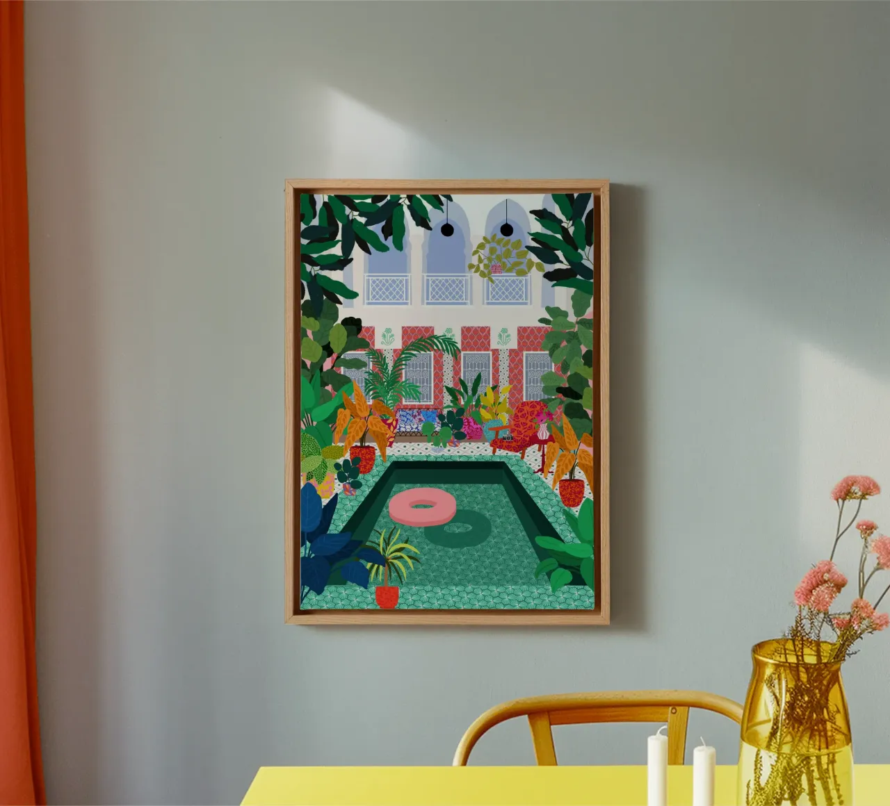 Enjoying the Pool canvas with Floater frame by Pictufy Sun & Spirit
