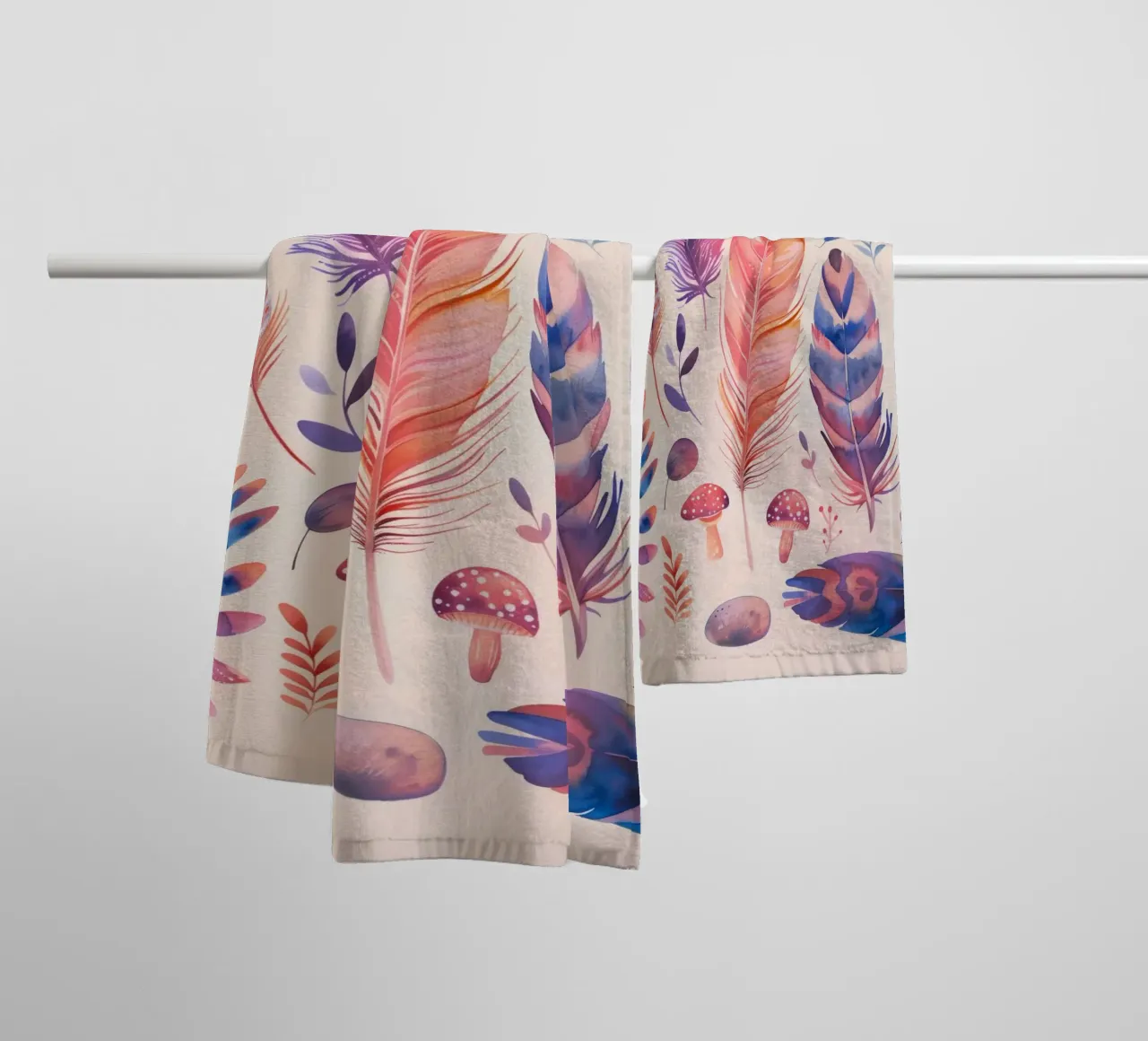 Feathers, Mushrooms & Butterfly Vintage Botanical Boho Art towel by Gentle Echoes Art