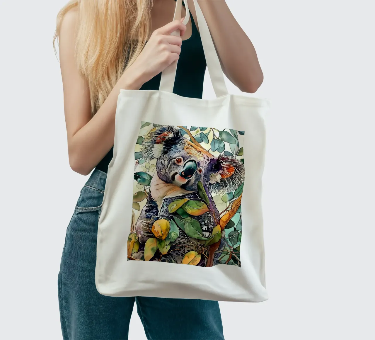 Koala beer dierenkunst jute draagtas van Justyna Jaszke JBJart
