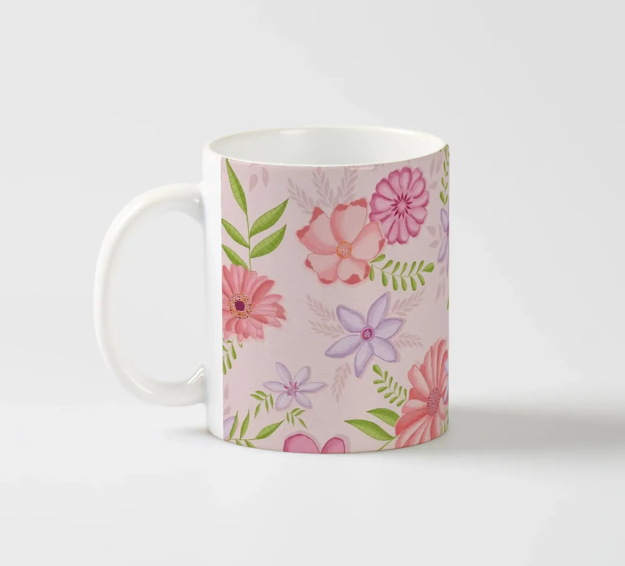 Motivo floreale in rosa con fogliame tazza in ceramica da CalliLetters