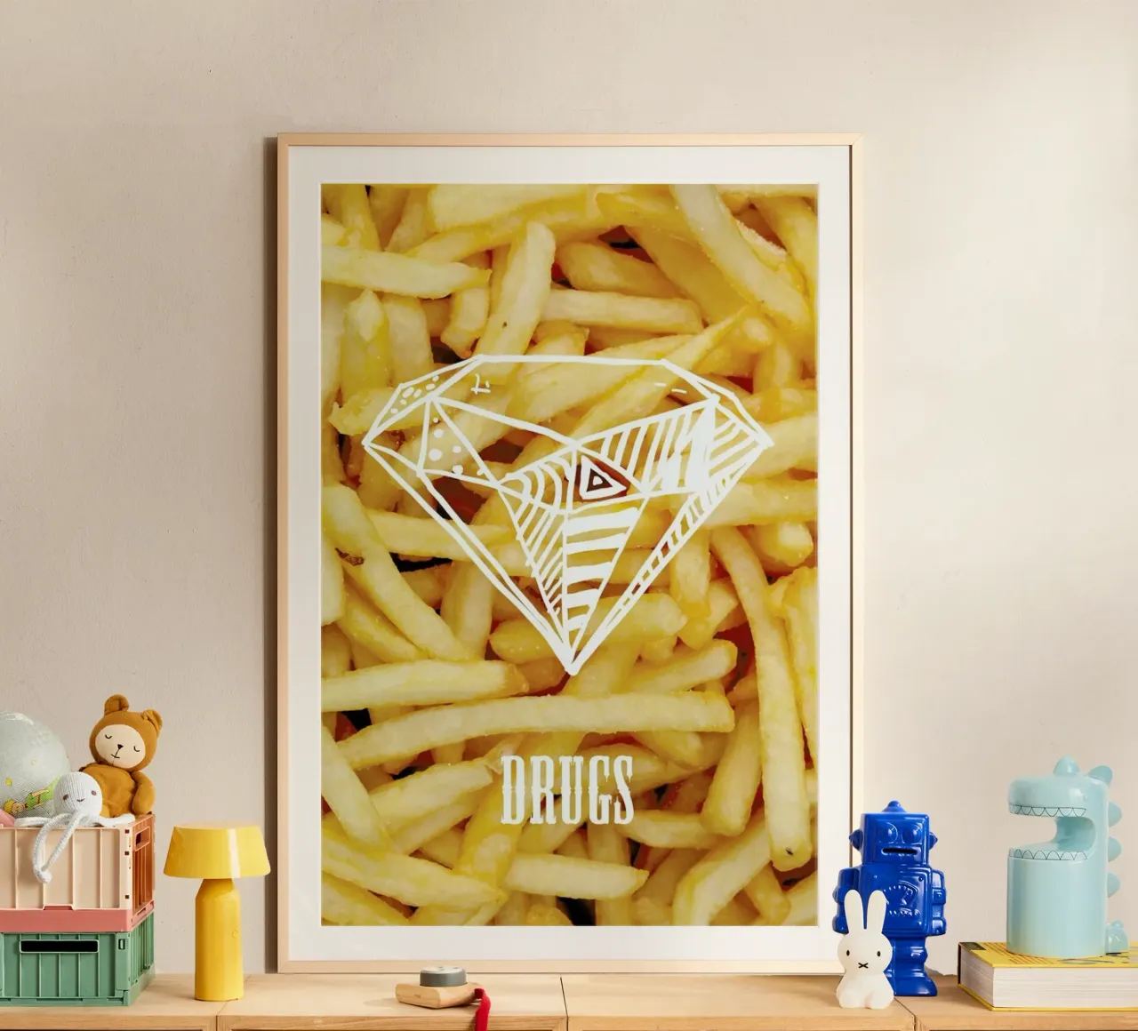 Diamonds and French Fries poster con telaio in alluminio da Danny Ivan