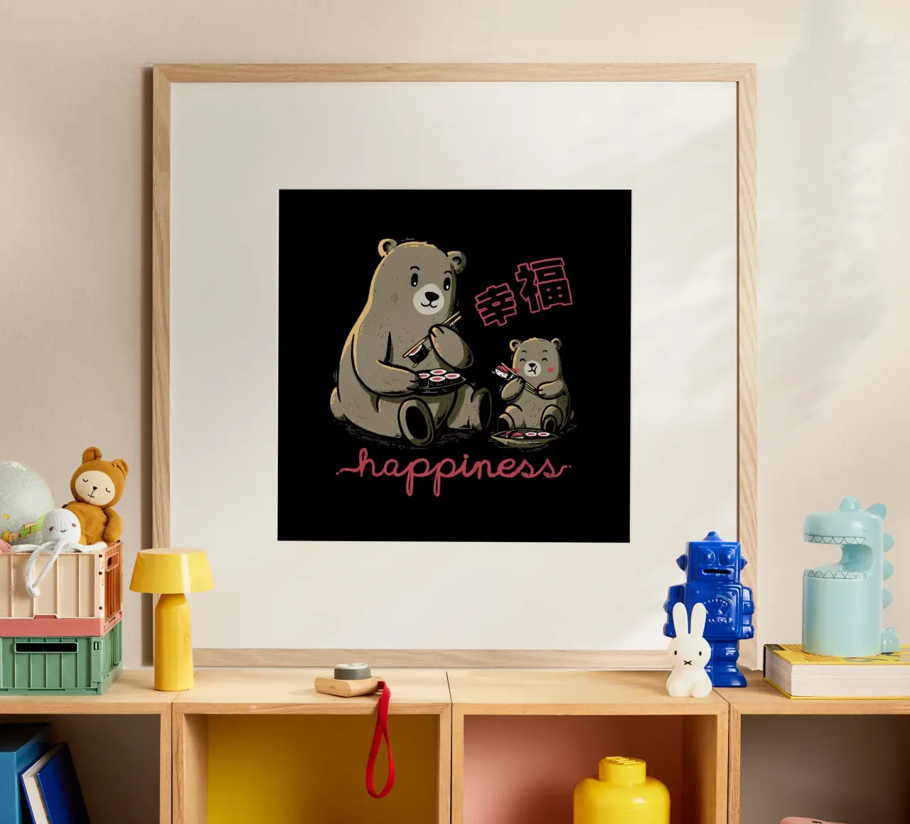 Happiness Sushi poster con telaio in plastica da Tobe Fonseca