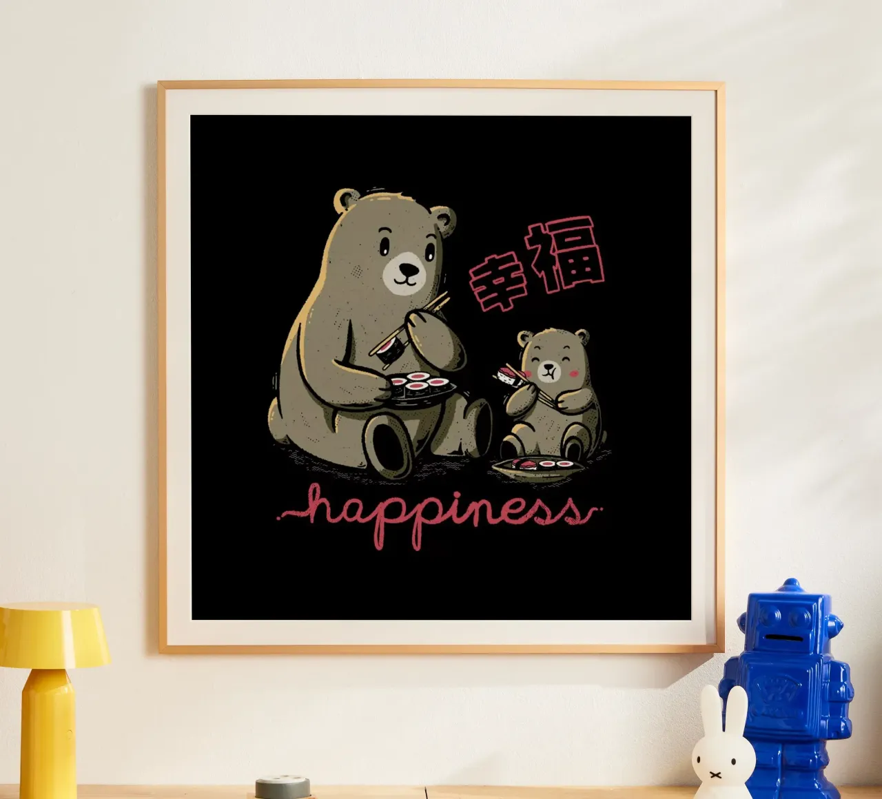 Happiness Sushi poster con telaio in plastica da Tobe Fonseca