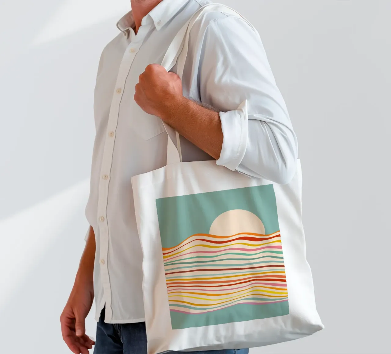 Multi-colour Sea of Change • Retro Sunset for Pride tote bag by Dominique Vari Abstract