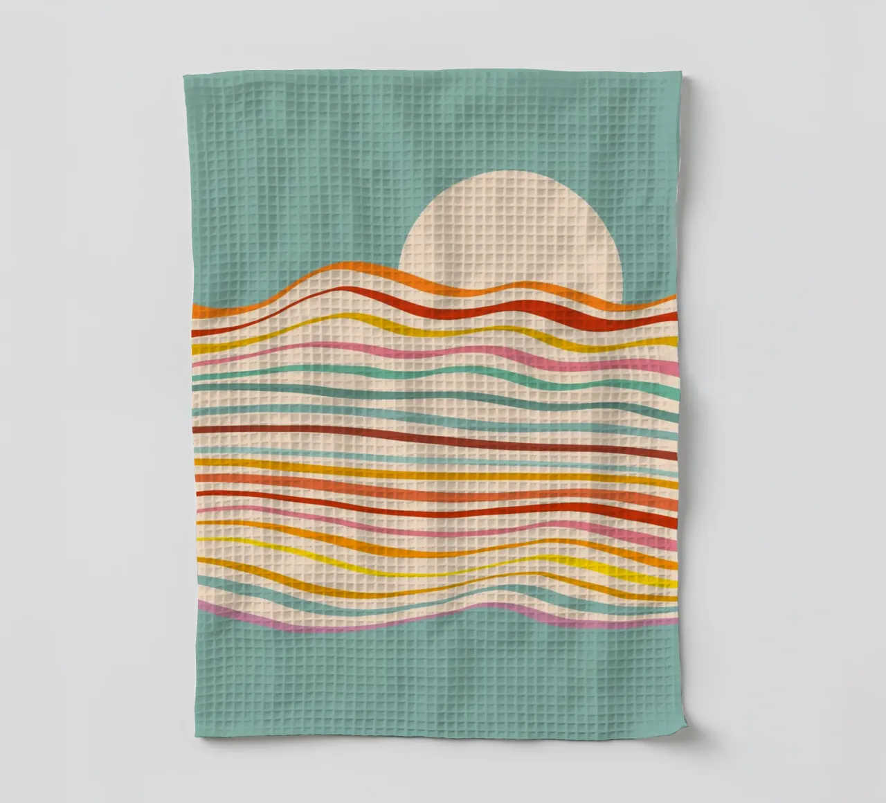 Multi-colour Sea of Change • Retro Sunset for Pride tea towel by Dominique Vari Abstract