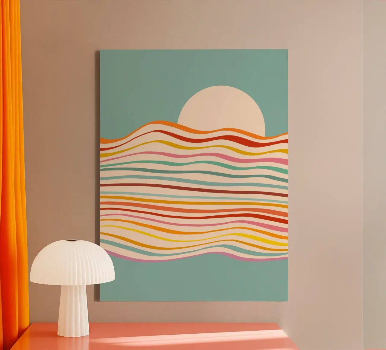 Multi-colour Sea of Change • Retro Sunset for Pride canvas by Dominique Vari Abstract