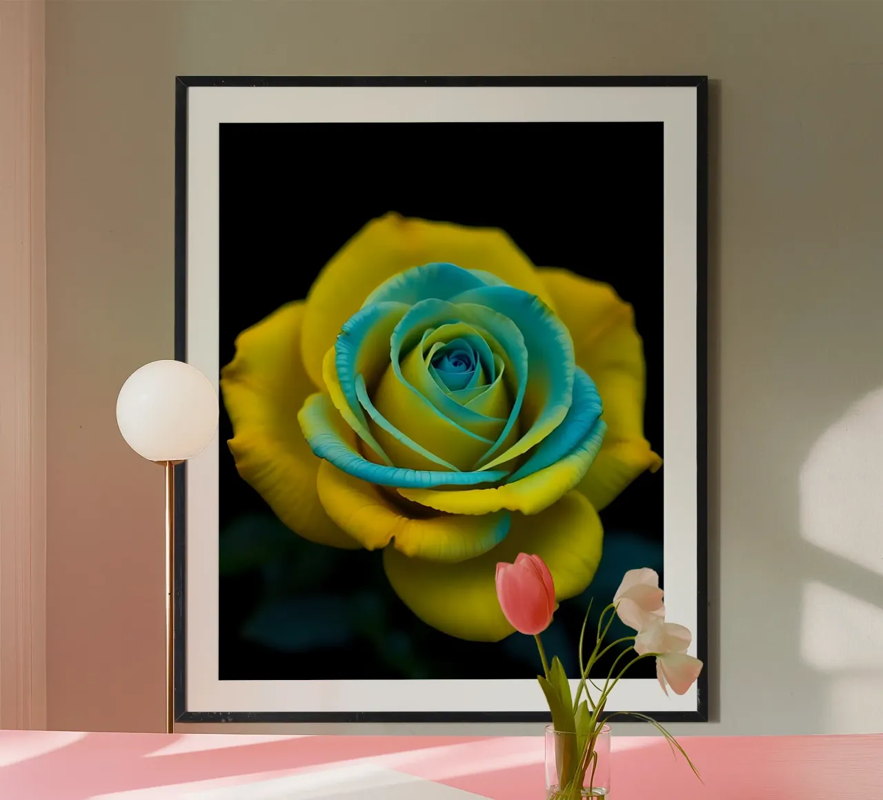 Rosa_giallo_blu_05 poster con telaio in alluminio da Farb- und Blütenzauber by LK