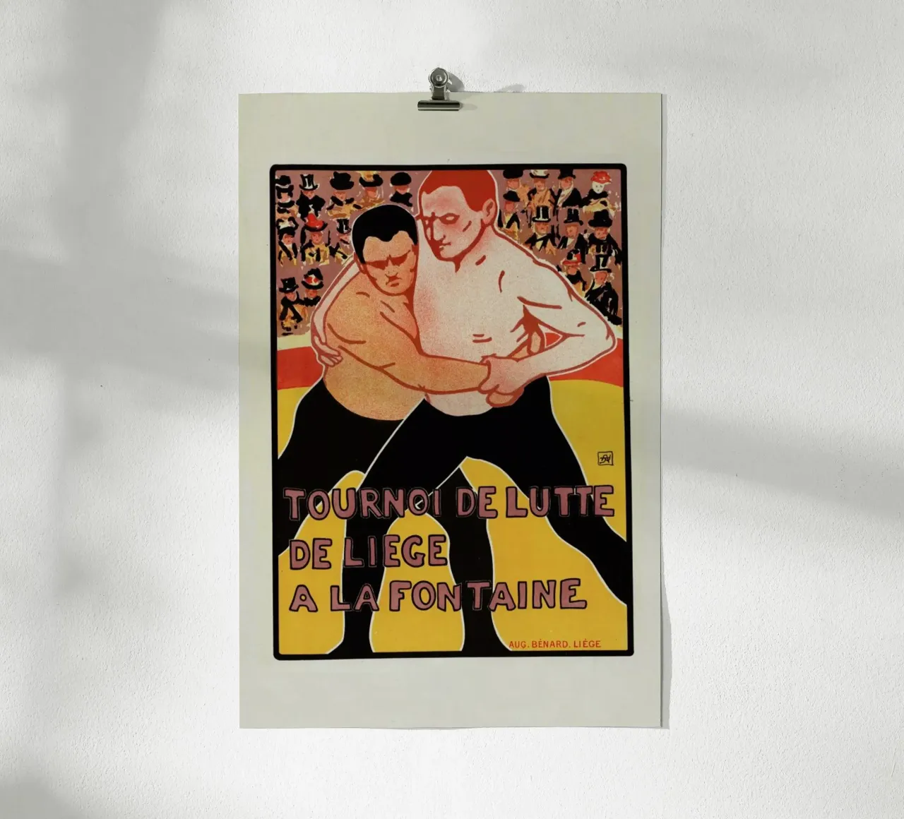Belgium poster for Tournoi de Lutte, de Liege a la Fontaine - Armand Rassenfosse poster con telaio in alluminio da Artokoloro Quint Lox Ltd
