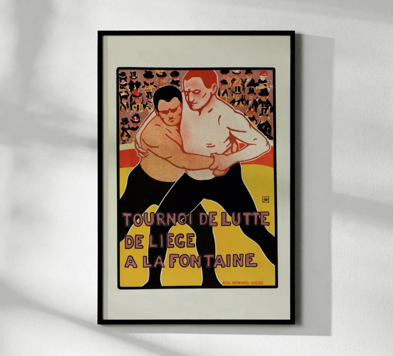 Belgium poster for Tournoi de Lutte, de Liege a la Fontaine - Armand Rassenfosse poster con telaio in alluminio da Artokoloro Quint Lox Ltd