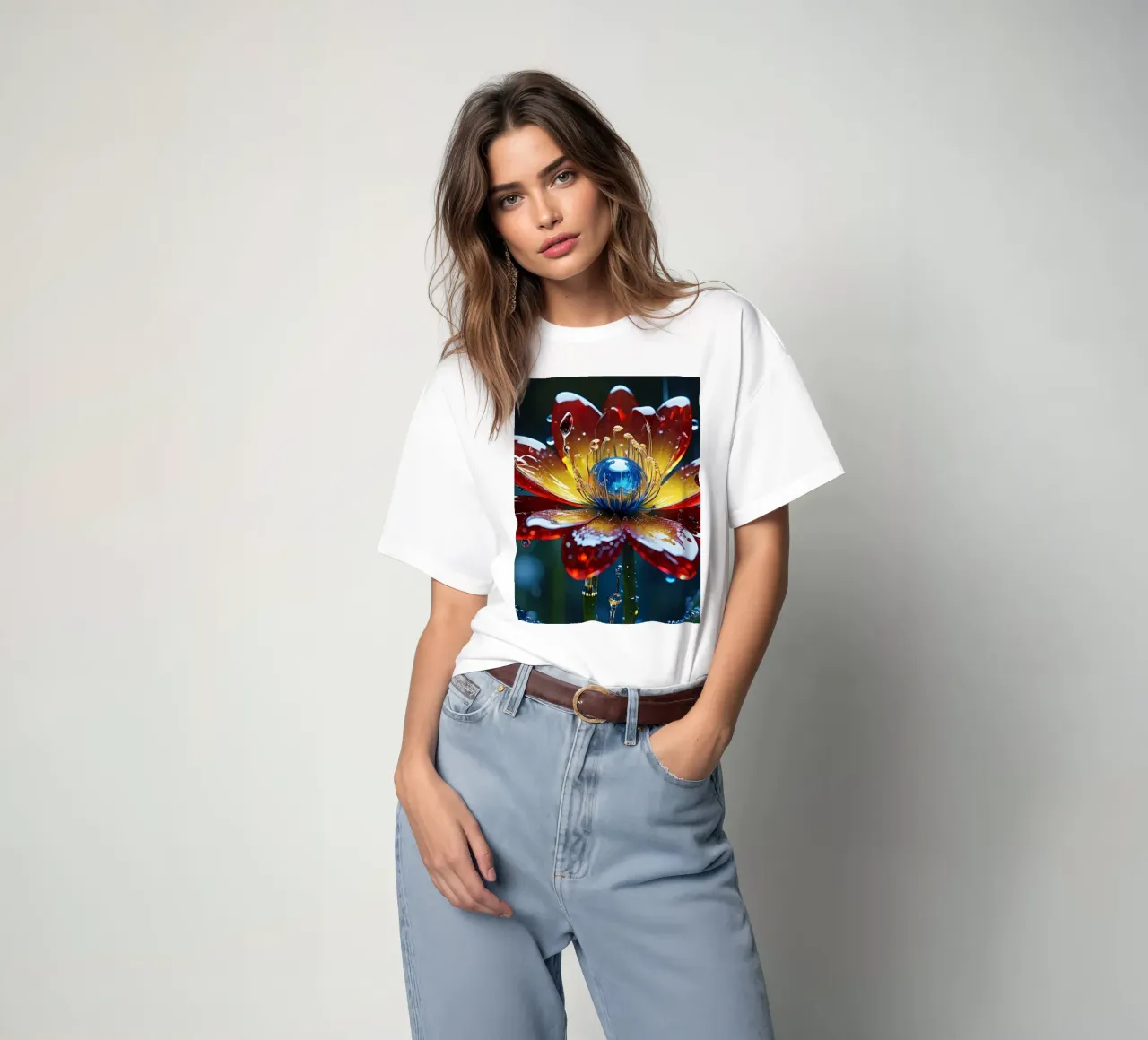 Kräftige Blumenblüten inmitten erfrischender Regentropfen in einem üppigen T-Shirt von DesignDoodle