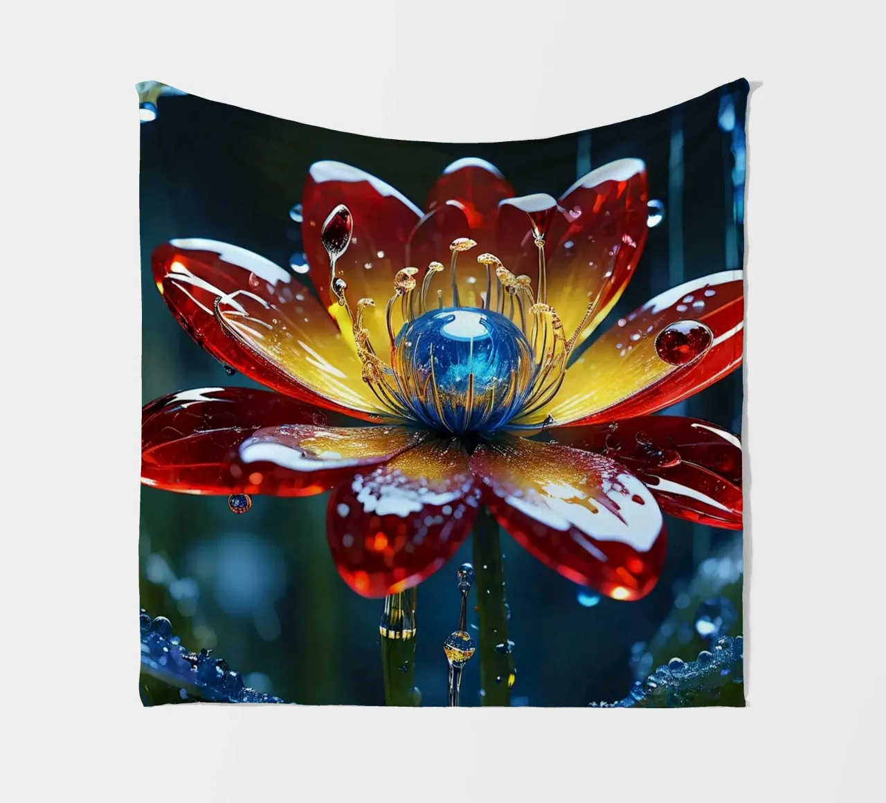 Fiori vivaci che sbocciano tra le gocce di pioggia rinfrescanti in un lussureggiante coperta in pile da DesignDoodle
