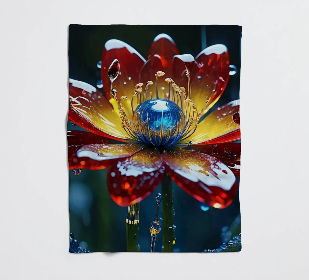 Fiori vivaci che sbocciano tra le gocce di pioggia rinfrescanti in un lussureggiante coperta in pile da DesignDoodle