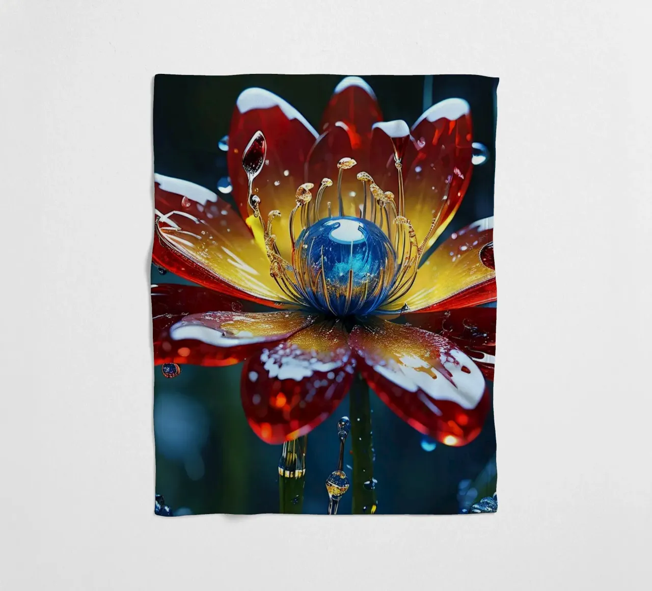 Fiori vivaci che sbocciano tra le gocce di pioggia rinfrescanti in un lussureggiante coperta in pile da DesignDoodle
