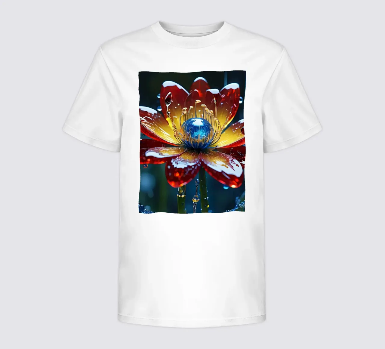 Vibrantes flores florecen entre refrescantes gotas de lluvia en un exuberante camiseta para niños de DesignDoodle